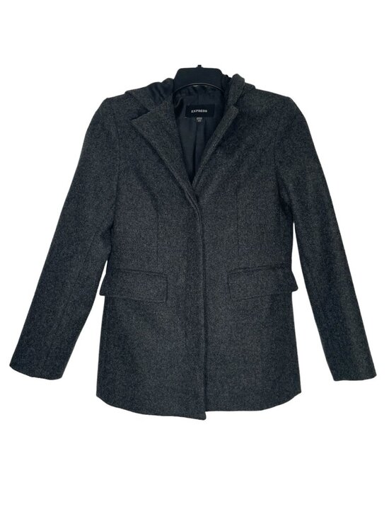 Express Jackets & Blazers - Express Womens Coat Size 7 / 8 Medium Wool Blend Hooded Pockets Lined Gray